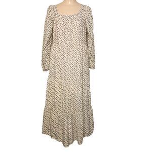 Old Navy Tiered Prairie Dress S Midi Ivory Floral Print Button Front Cottagecore